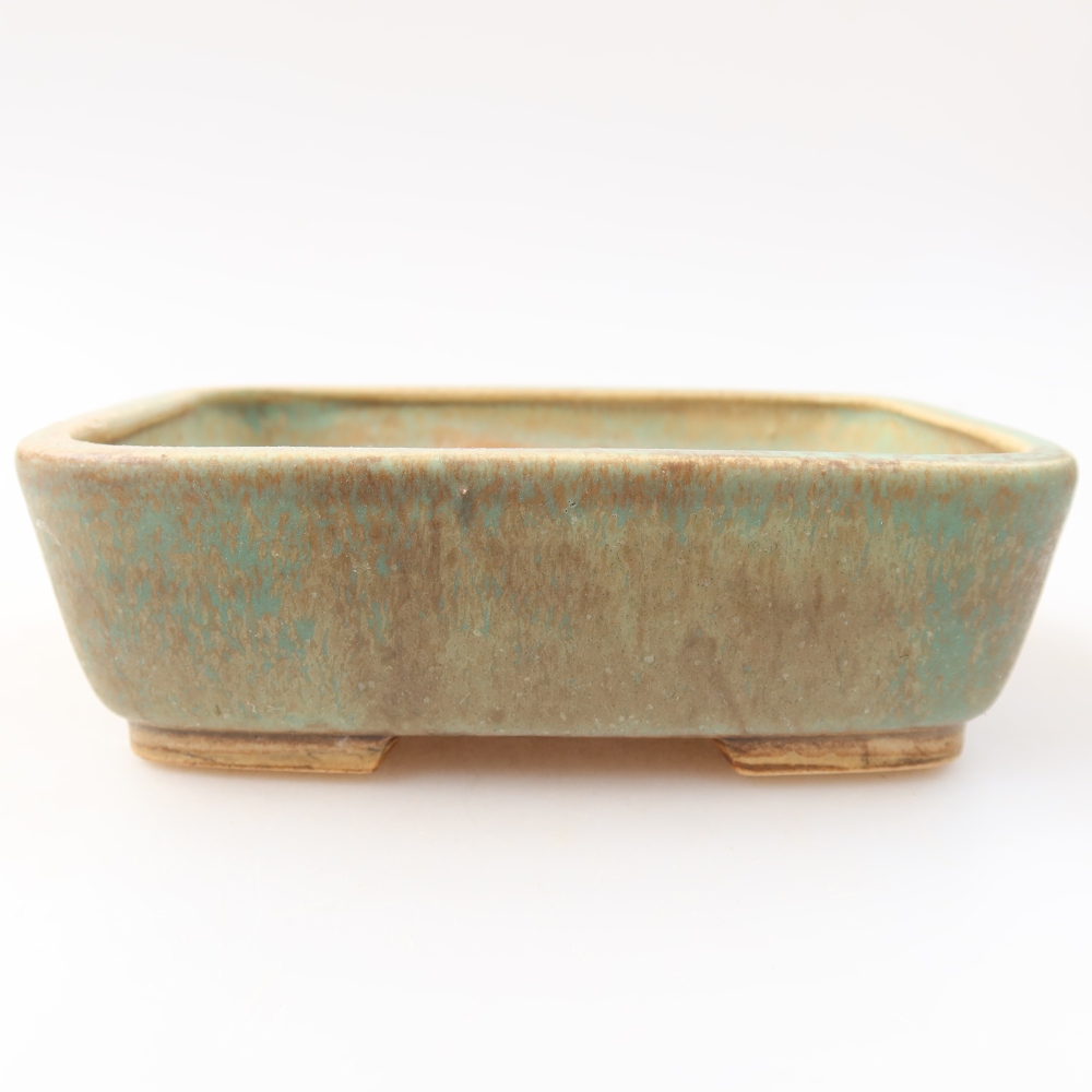 Ceramic bonsai pot, 14 x 11.5 x 4.5 cm, green