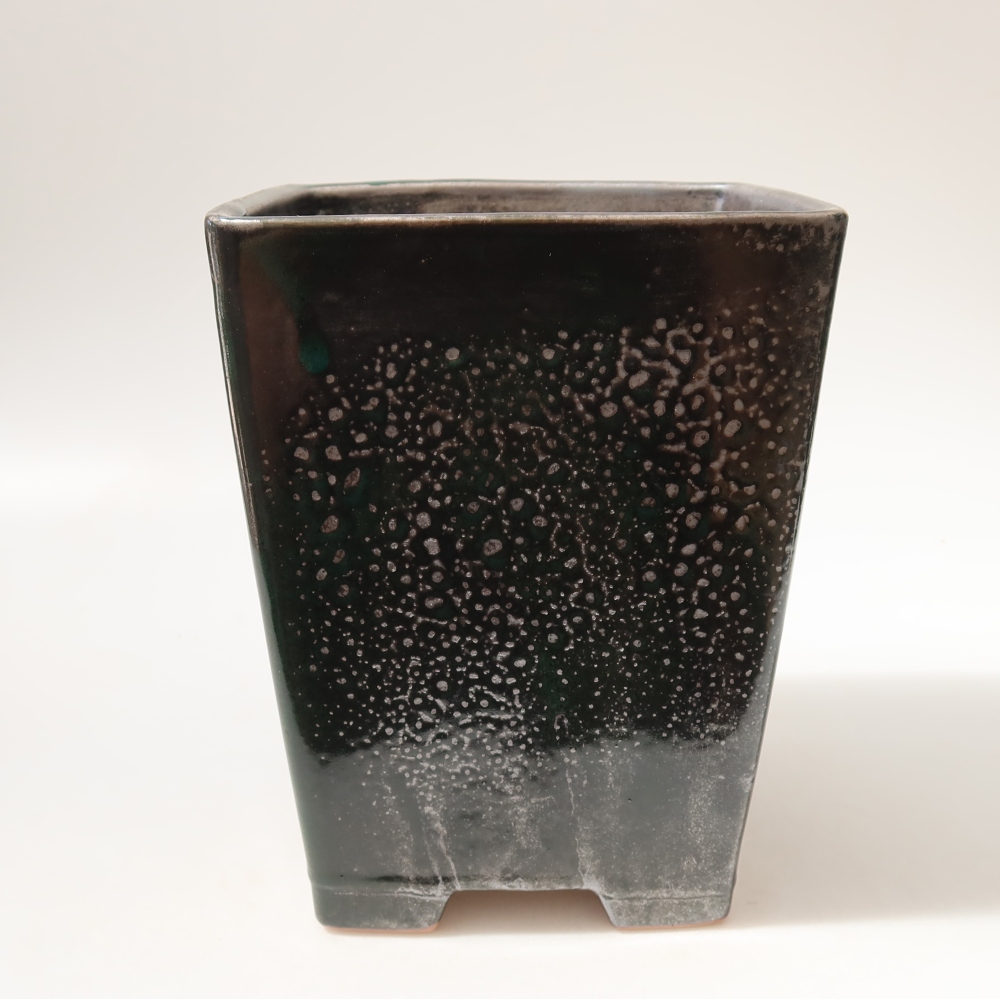 Ceramic bonsai pot, 15 x 15 x 19.5 cm, metallic green