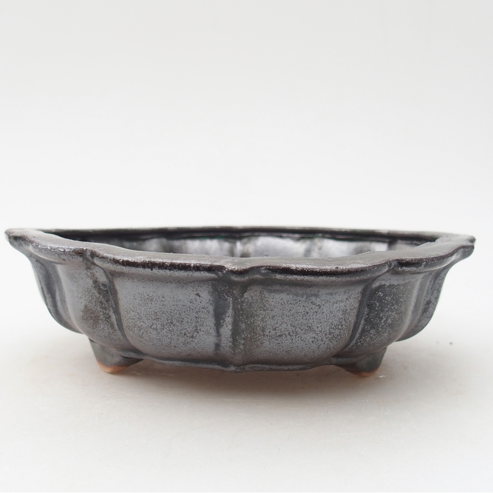 Ceramic bonsai bowl 18 x 18 x 5 cm, metallic green