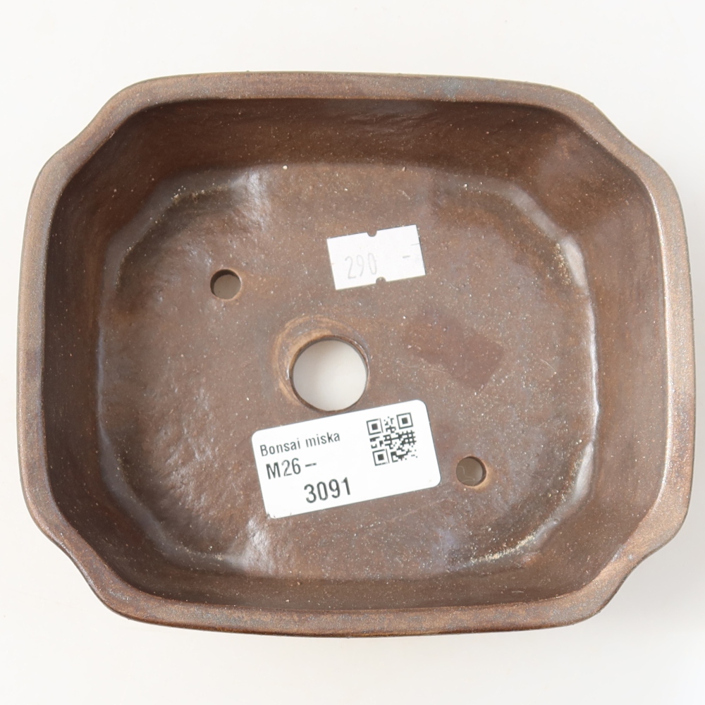 Ceramic bonsai pot, 13.5 x 11.5 x 4 cm, brown