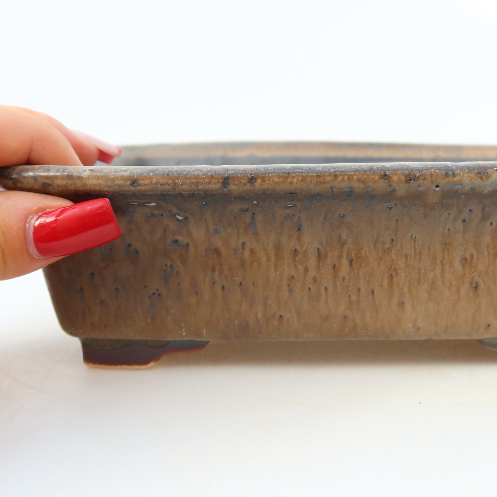 Ceramic bonsai pot, 17.5 x 14.5 x 5 cm, brown