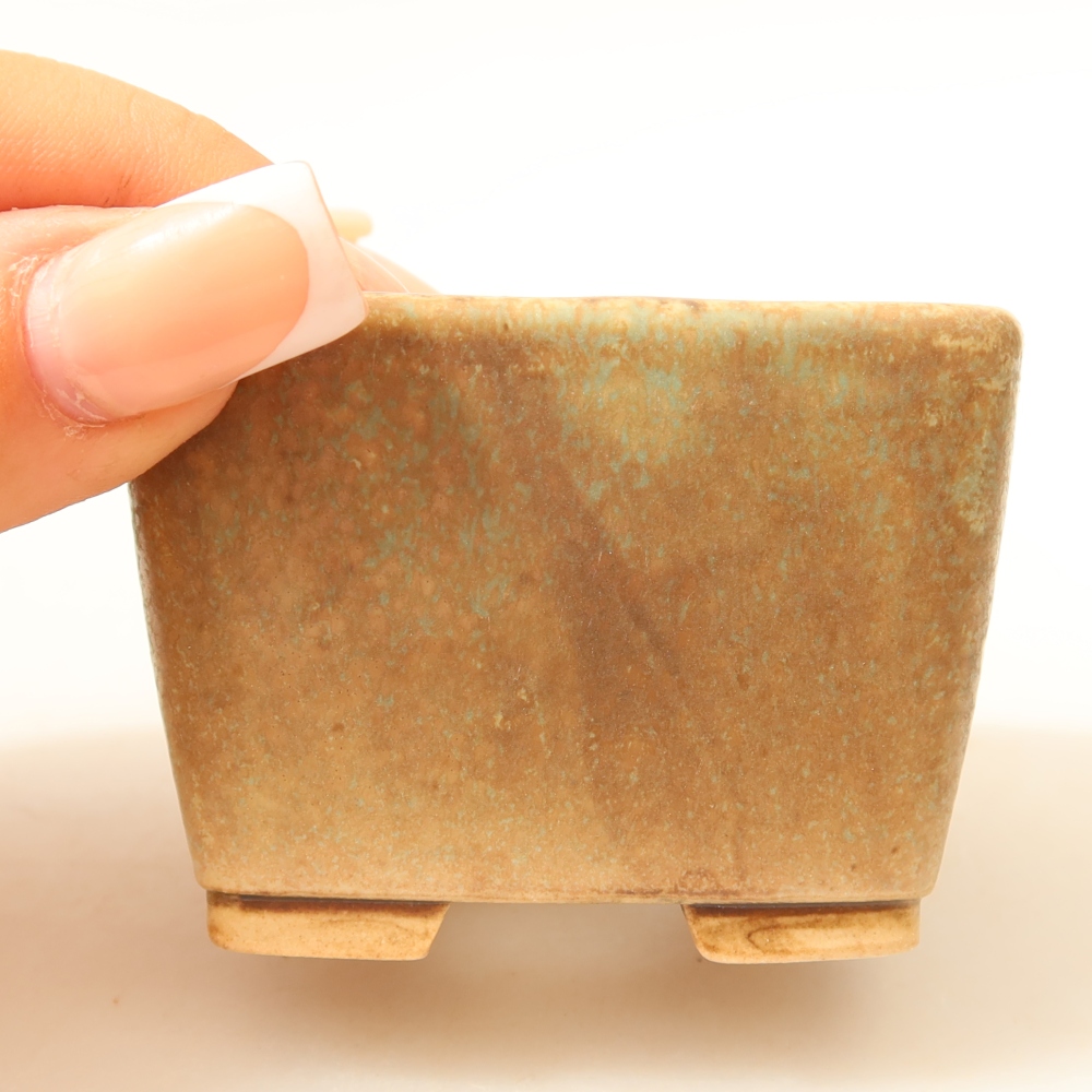 Ceramic bonsai pot, 6.5 x 6.5 x 4.5 cm, green