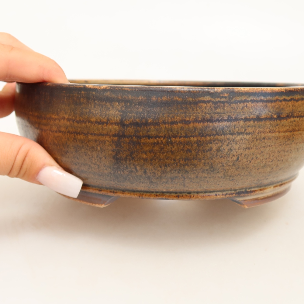 Ceramic bonsai pot, 17.5 x 17.5 x 6 cm, brown