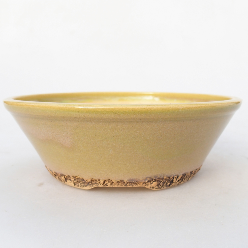 Ceramic bonsai bowl 17 x 17 x 5,5 cm, yellow-green