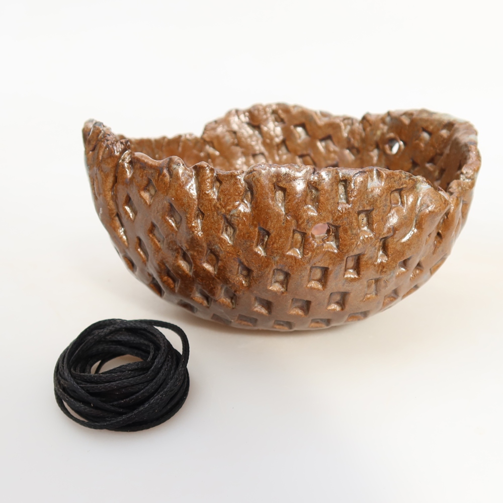 Ceramic Kokedama Pot, 12.5 x 11.5 x 7 cm, Brown
