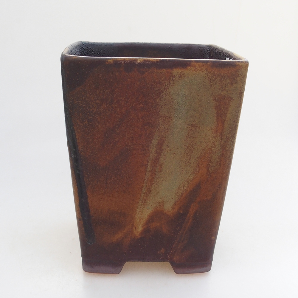 Ceramic bonsai bowl 15 x 15 x 19 cm, colour brown-green