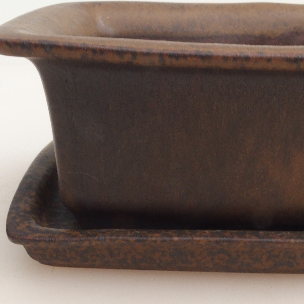 Bonsai bowl + saucer H11 - 11.5 x 10 x 4 cm. - brown