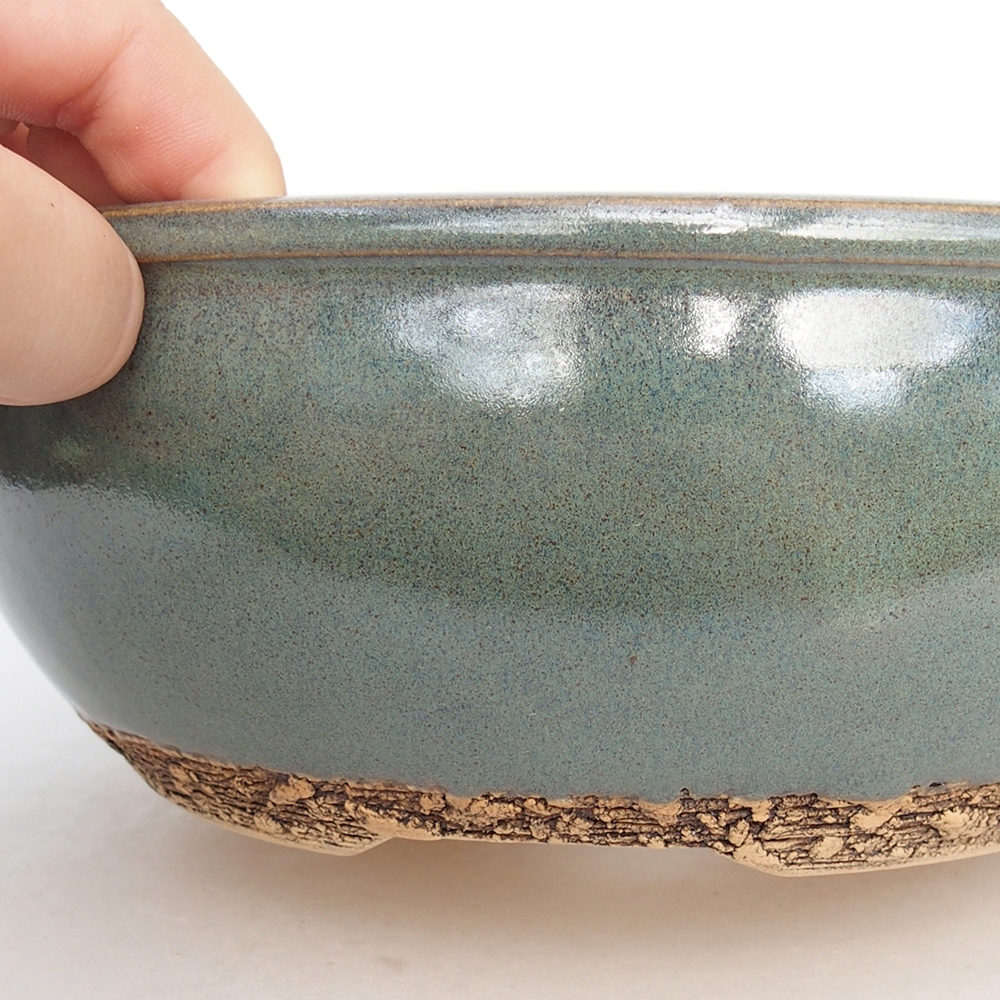 Ceramic bonsai bowl 19,5 x 19,5 x 7 cm, green
