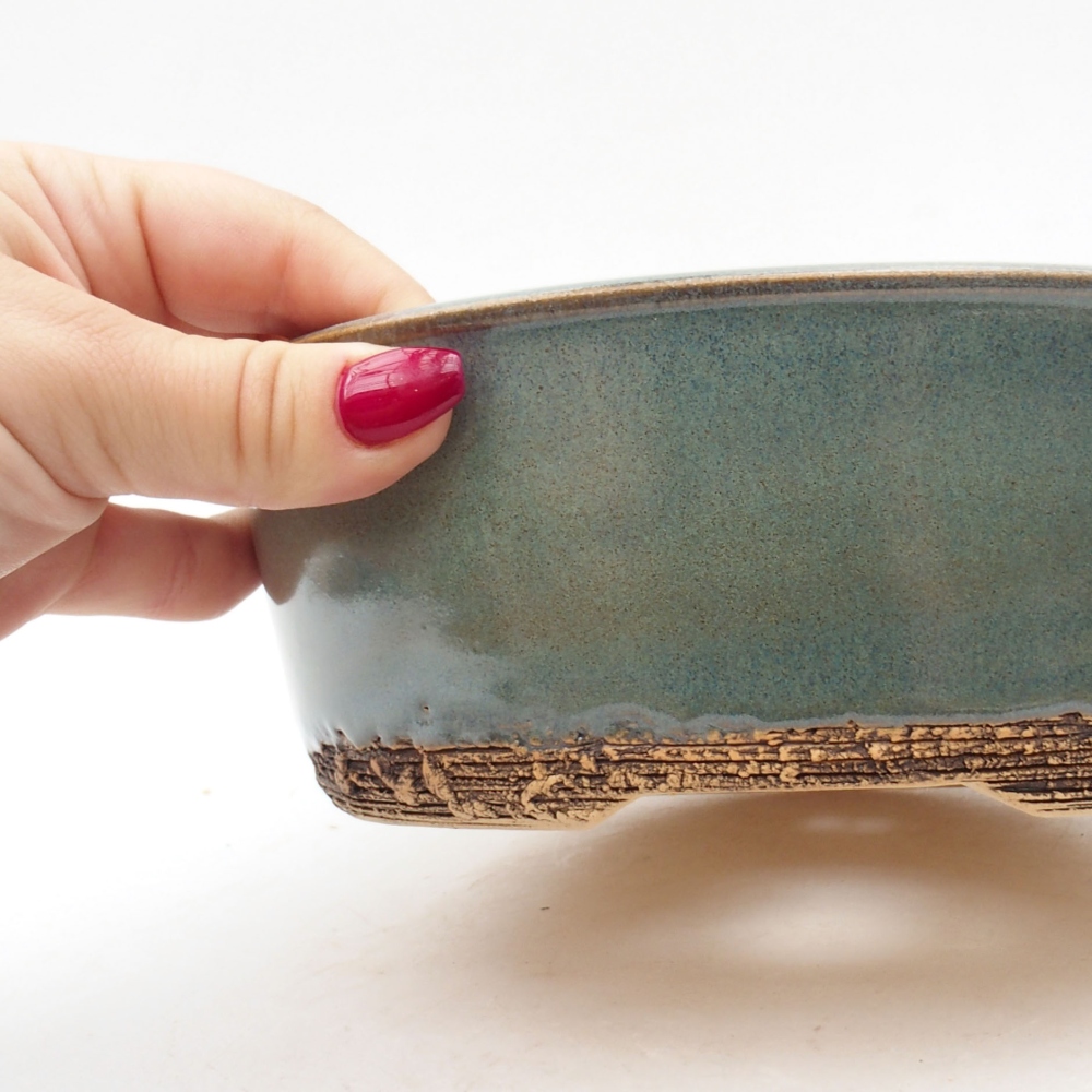 Ceramic bonsai bowl 19 x 19 x 6,5 cm, color green