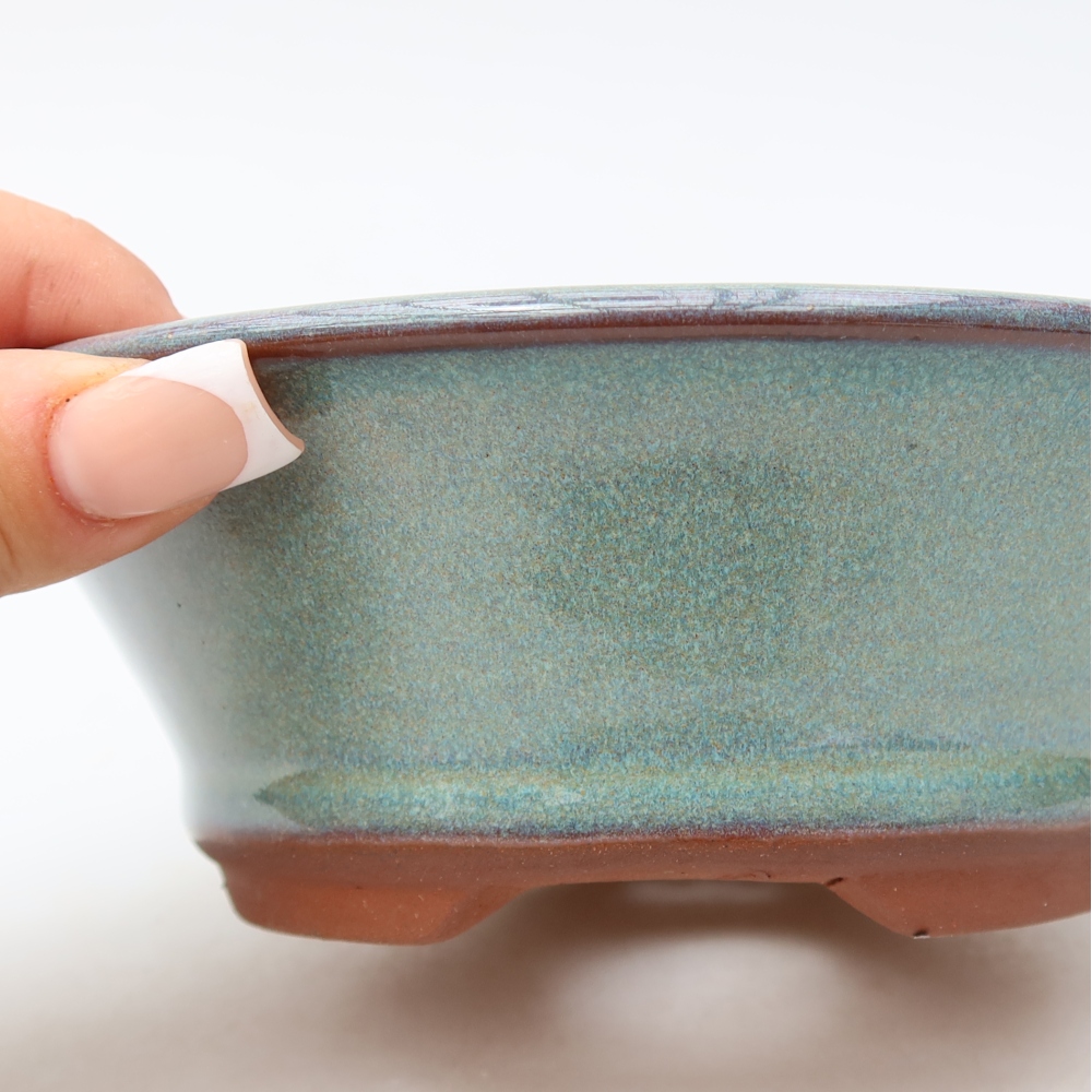 Ceramic bonsai pot, 15.5 x 15.5 x 5.5 cm, green