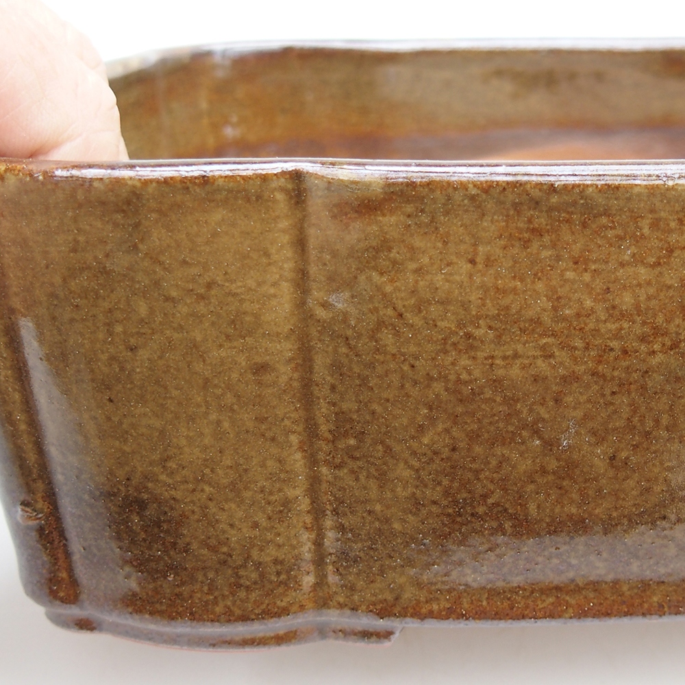Ceramic bonsai bowl 20 x 17 x 7 cm, colour brown-green