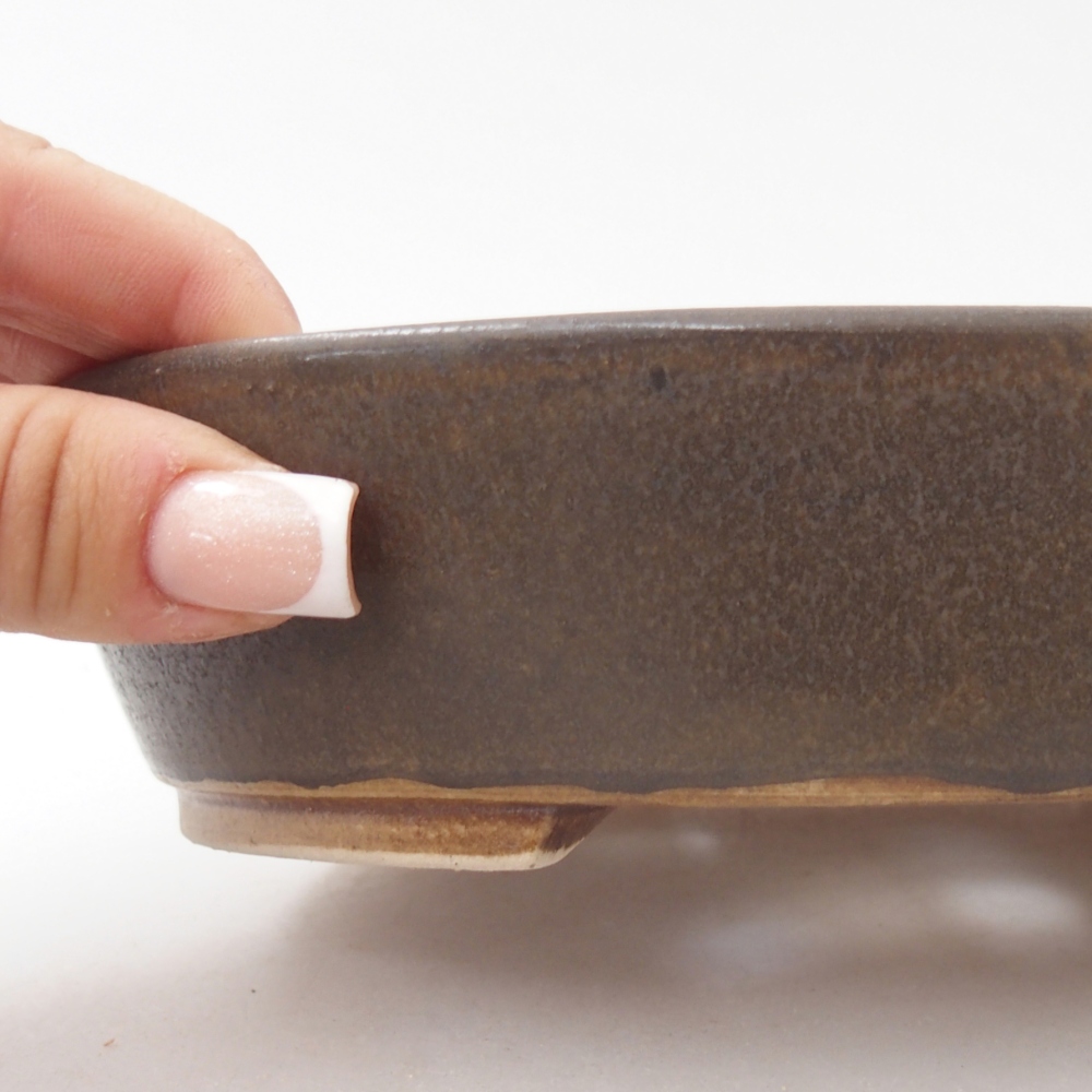 Ceramic bonsai bowl 18,5 x 16,5 x 4,5 cm, brown