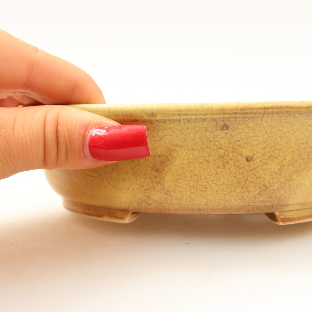 Ceramic bonsai pot, 15.5 x 14.5 x 4 cm, yellow