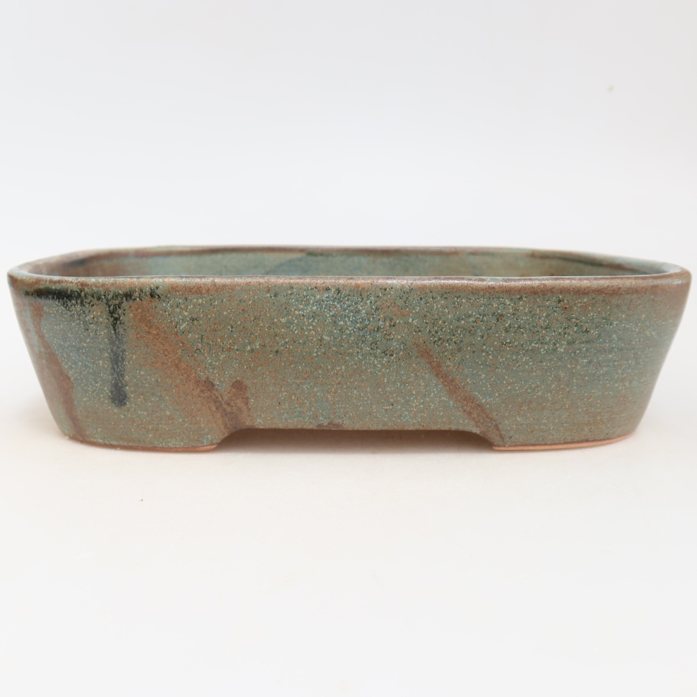 Ceramic bonsai pot, 23 x 18 x 5.5 cm, brown-green