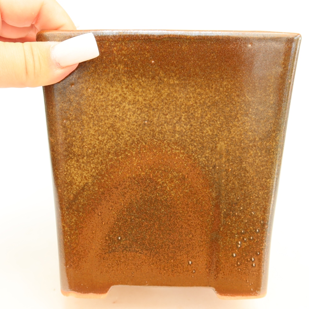 Ceramic bonsai pot, 13 x 13 x 14 cm, brown