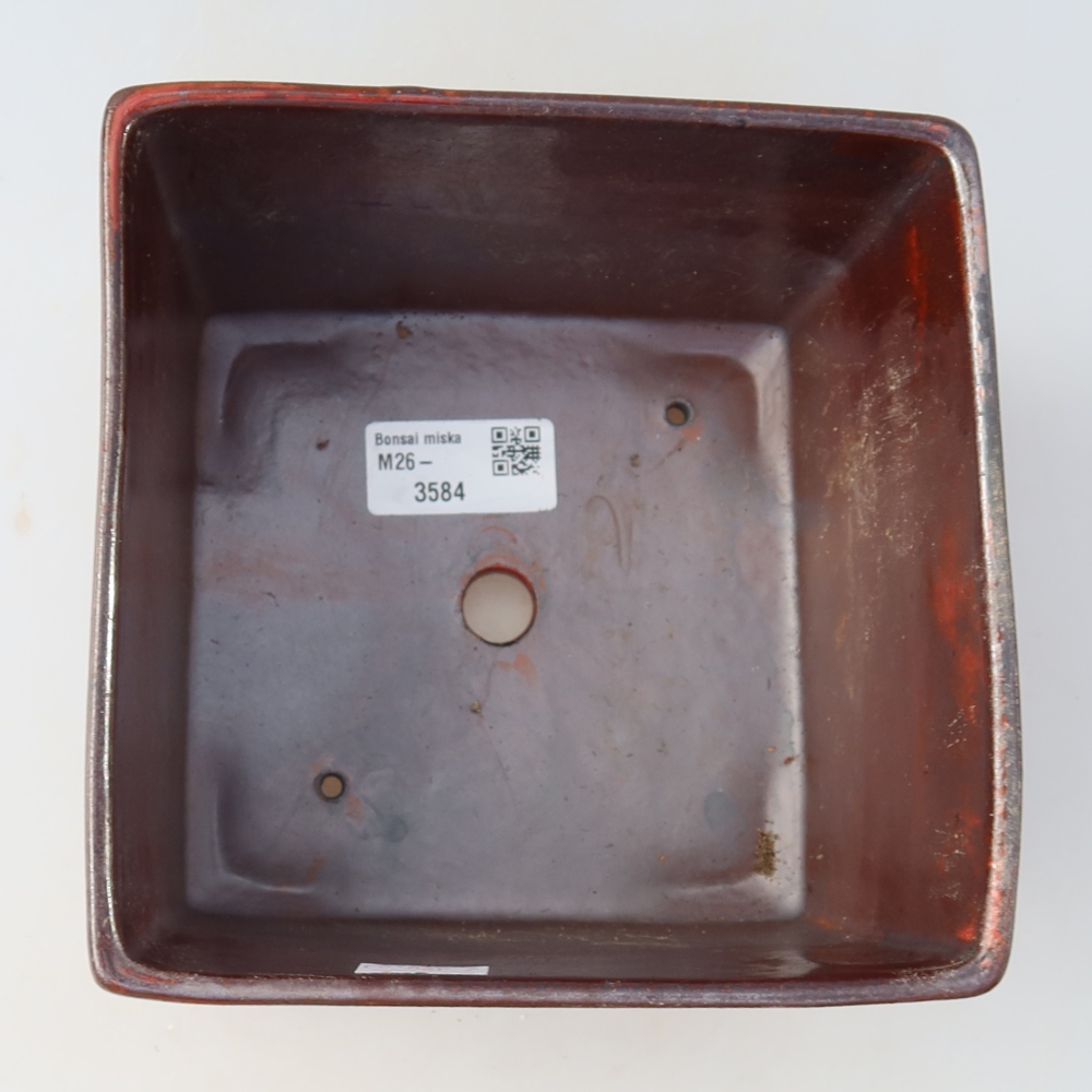 Ceramic bonsai pot, 15.5 x 15.5 x 11 cm, red