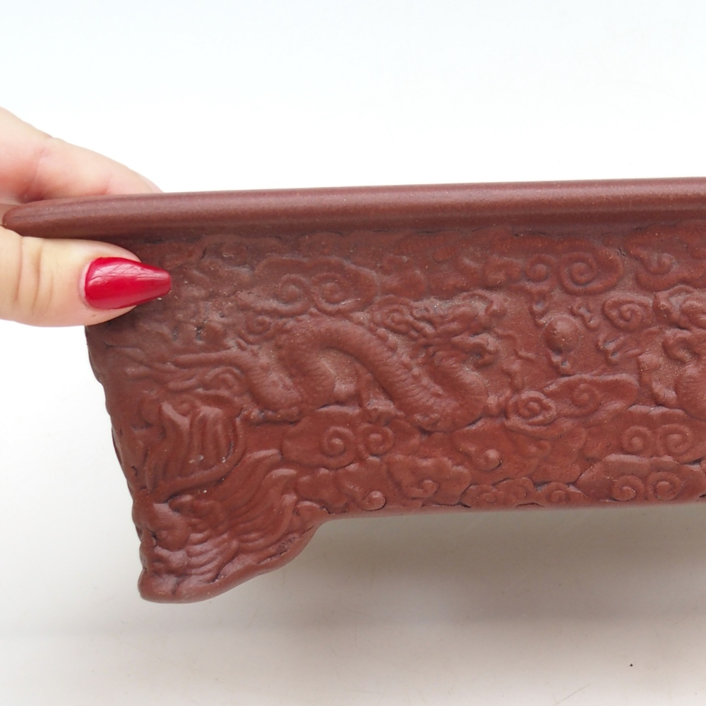 Ceramic bonsai bowl 25,5 x 18,5 x 9 cm, brown