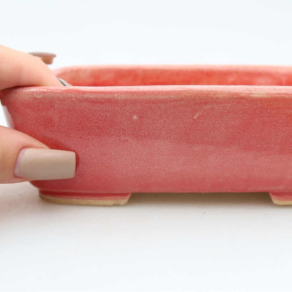 Ceramic bonsai pot, 15 x 12.5 x 4.5 cm, red