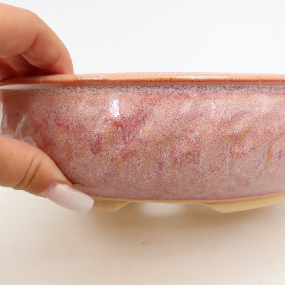 Ceramic bonsai pot, 21.5 x 21.5 x 6 cm, pink