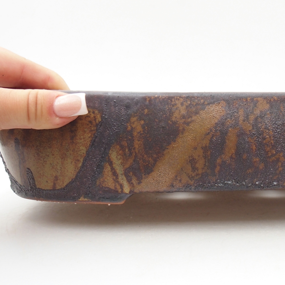 Ceramic bonsai bowl 32 x 24,5 x 6,5 cm, colour brown-green