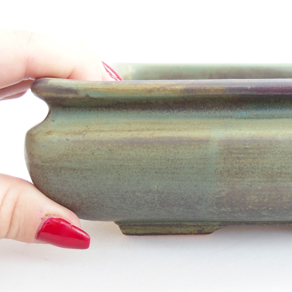 Ceramic bonsai bowl 15,5 x 15,5 x 6 cm, green