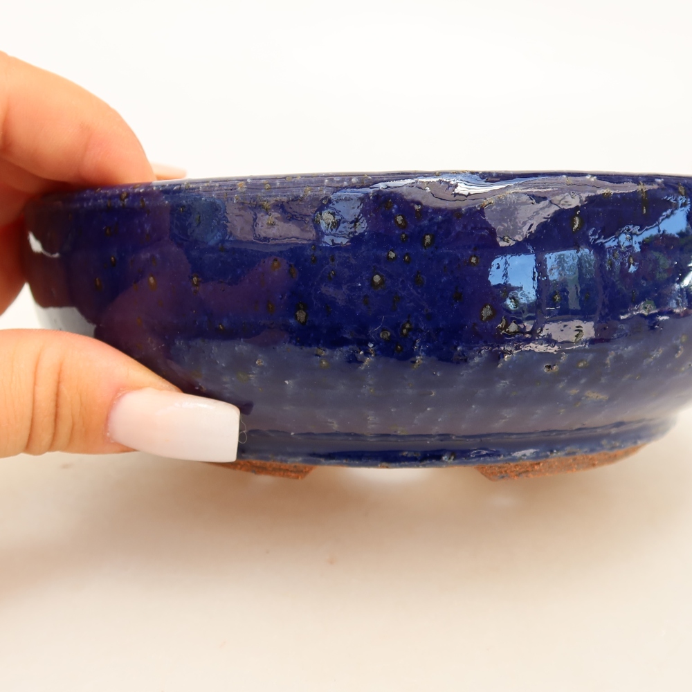 Ceramic bonsai pot, 15.5 x 15.5 x 5 cm, blue
