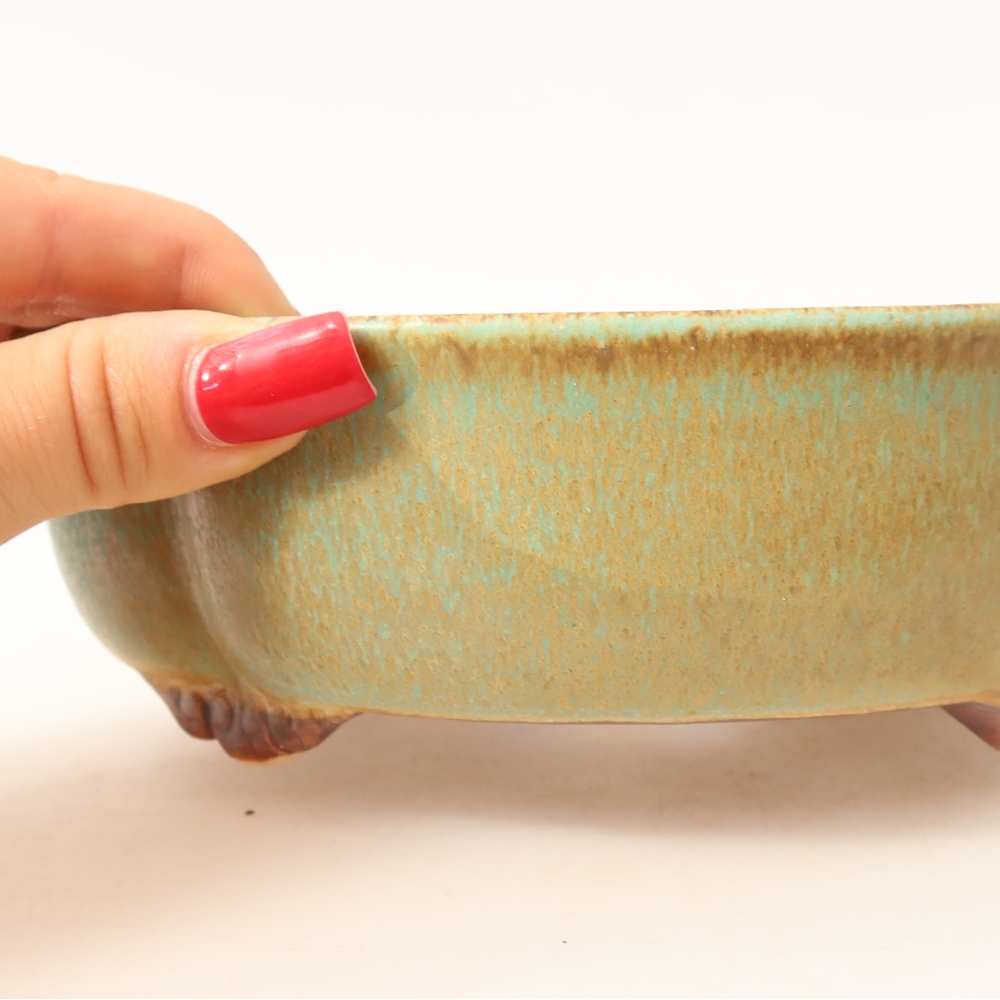 Ceramic bonsai bowl 17 x 15,5 x 5,5 cm, green