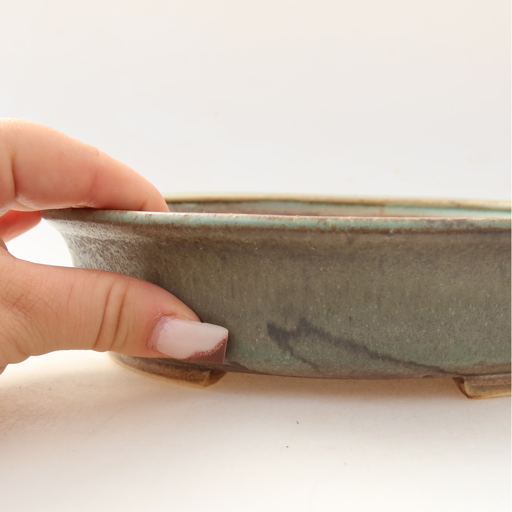 Ceramic bonsai pot, 21 x 19 x 5 cm, green
