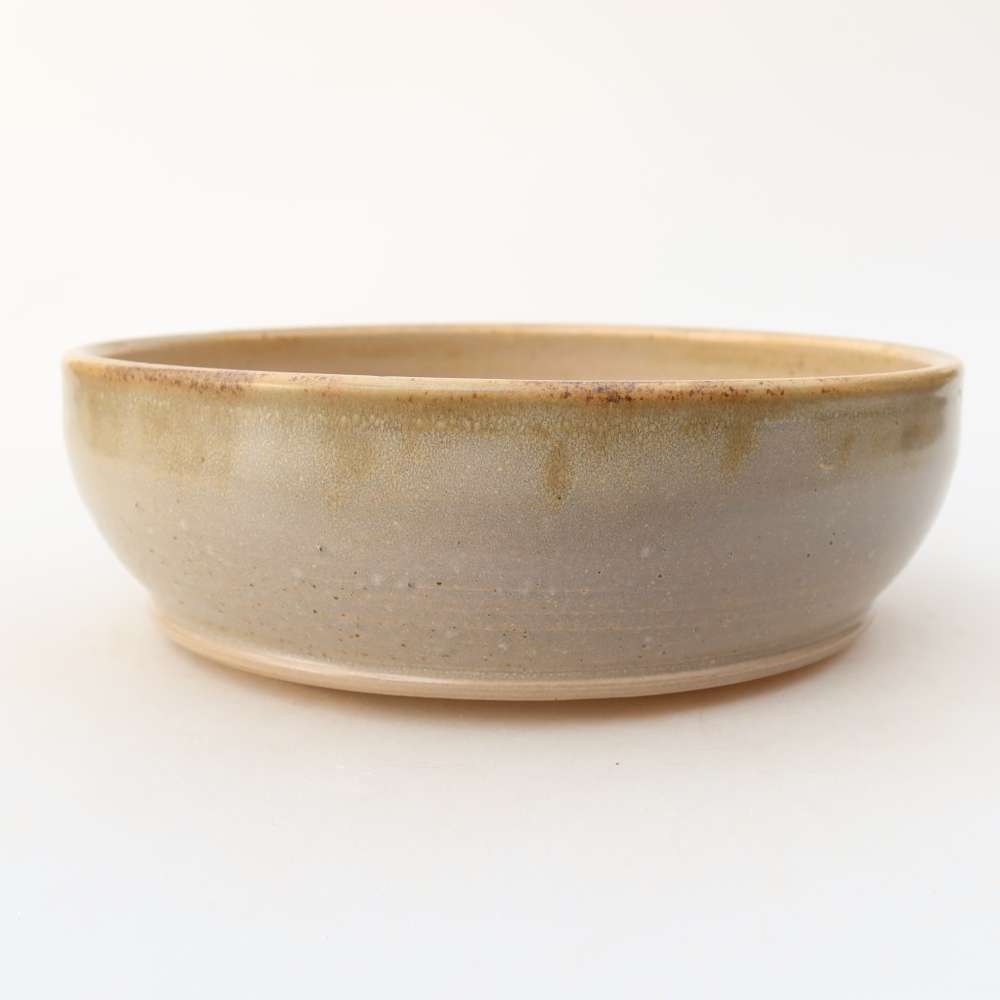 Ceramic bonsai pot, 17.5 x 17.5 x 5.5 cm, beige