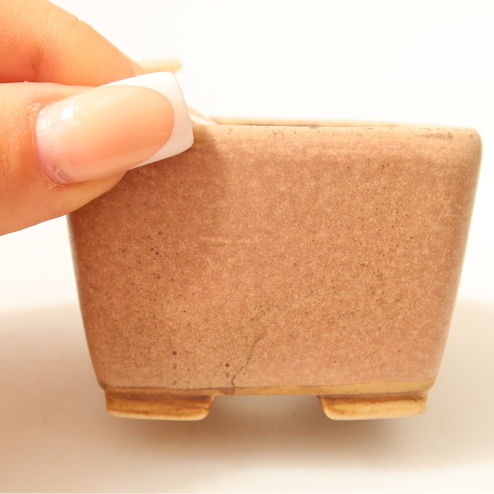 Ceramic bonsai pot, 6.5 x 6.5 x 4.5 cm, pink