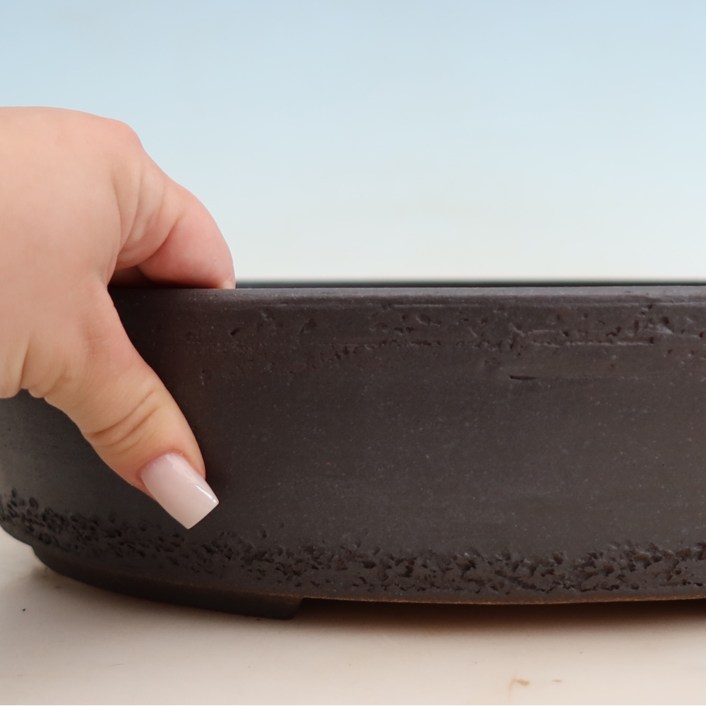 Ceramic bonsai pot, 37.5 x 30.5 x 8 cm, brown
