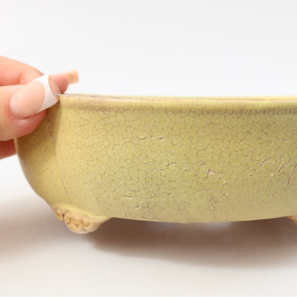 Ceramic bonsai pot, 17.5 x 15.5 x 5.5 cm, yellow