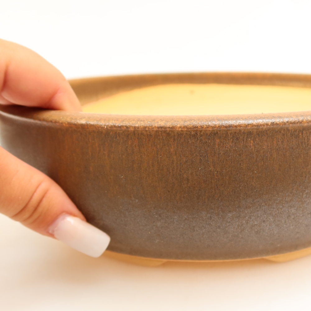 Ceramic bonsai pot, 22.5 x 22.5 x 7 cm, brown