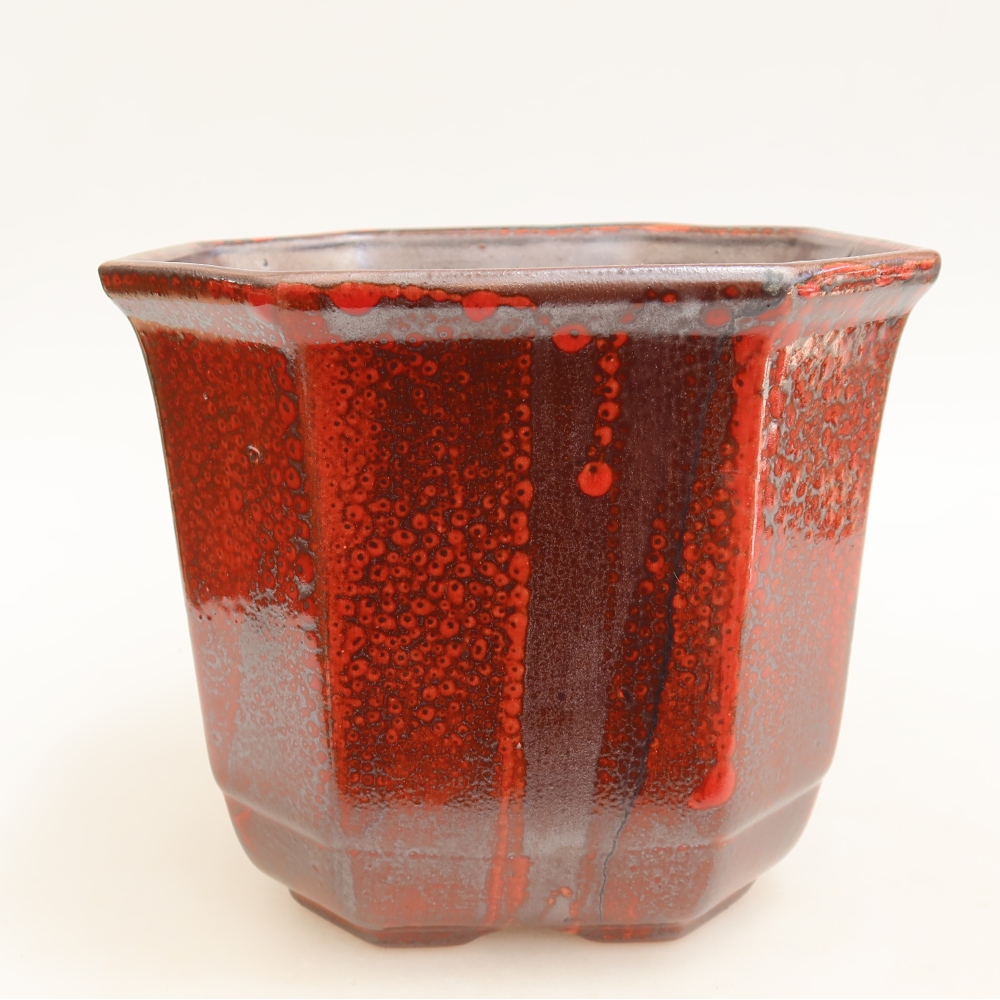 Ceramic bonsai pot, 17.5 x 17.5 x 15.5 cm, red