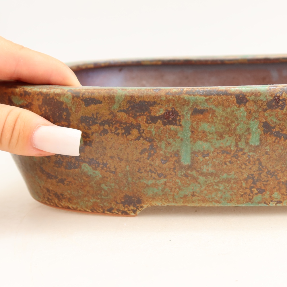 Ceramic bonsai bowl 32 x 24,5 x 6,5 cm, colour brown-green
