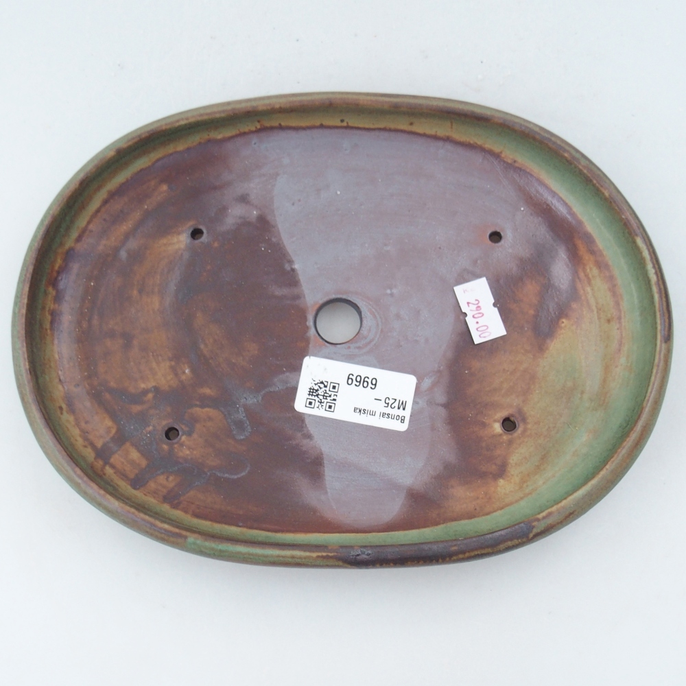 Ceramic bonsai bowl 22,5 x 16,5 x 3 cm, green