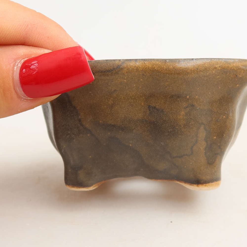 Ceramic bonsai pot, 7 x 7 x 3.5 cm, brown
