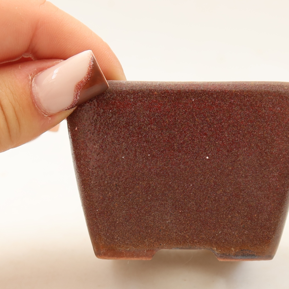 Ceramic bonsai pot, 6.5 x 6.5 x 5 cm, brown