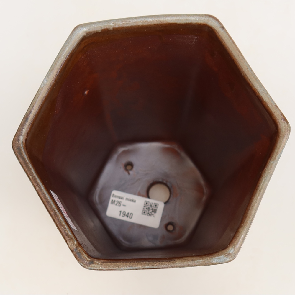 Ceramic bonsai pot, 13 x 12 x 17 cm, brown-blue