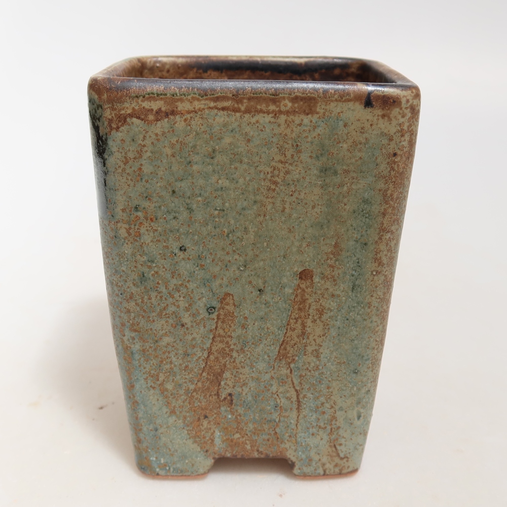 Ceramic bonsai pot, 7.5 x 7.5 x 10.5 cm, brown-green