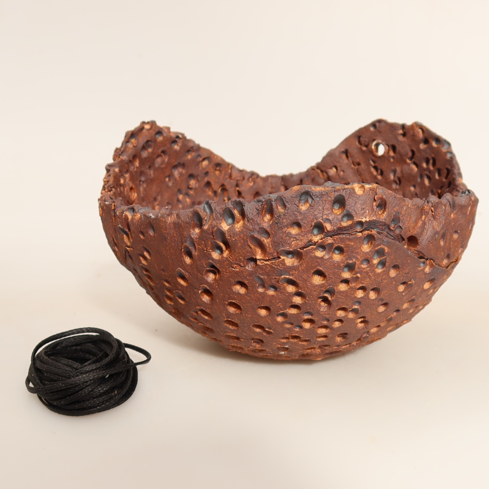 Ceramic Kokedama Pot, 14 x 13 x 9 cm, Brown