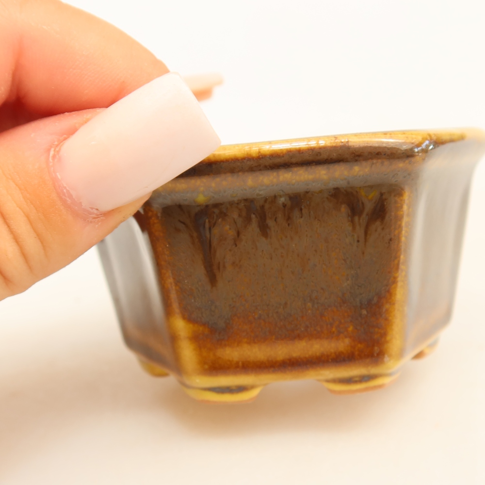 Ceramic bonsai pot, 7.5 x 7 x 4 cm, brownish-yellow