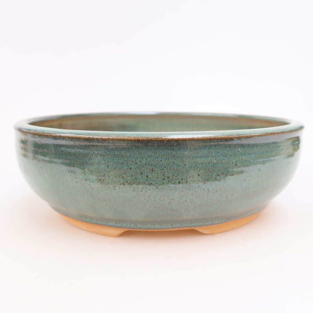 Ceramic bonsai pot, 21.5 x 21.5 x 7 cm, green