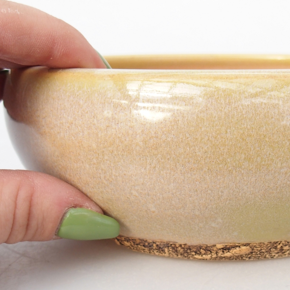 Ceramic bonsai bowl 15 x 15 x 5,5 cm, yellow-green