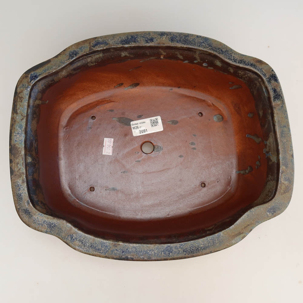 Ceramic bonsai pot, 30.5 x 25.5 x 10.5 cm, brown-blue