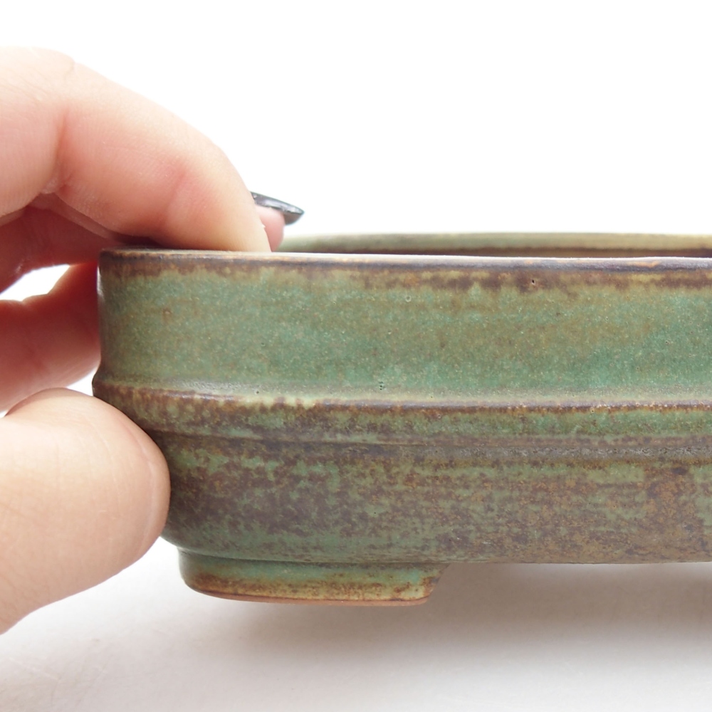 Ceramic bonsai bowl 14 x 12 x 4,5 cm, color green
