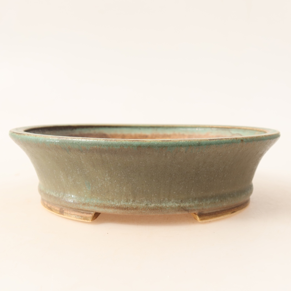 Ceramic bonsai pot, 17.5 x 16.5 x 4.5 cm, green