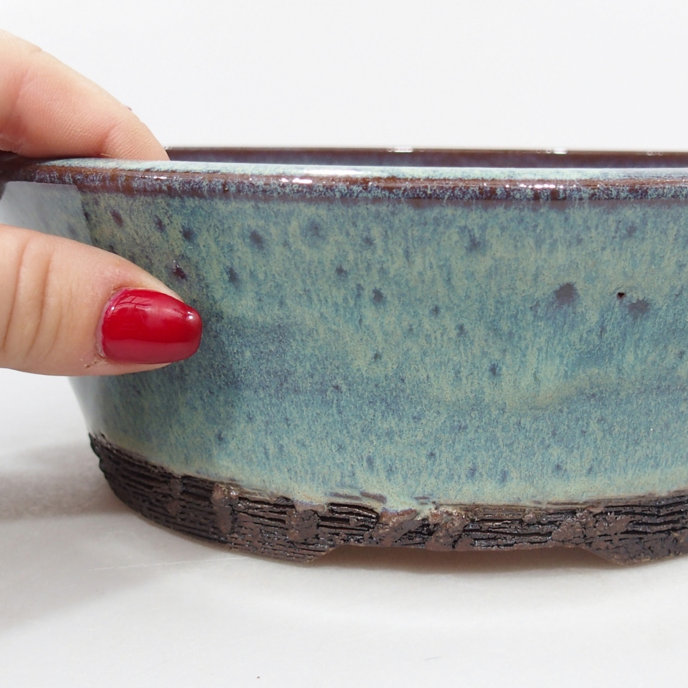 Ceramic bonsai bowl 20 x 20 x 7 cm, blue-green
