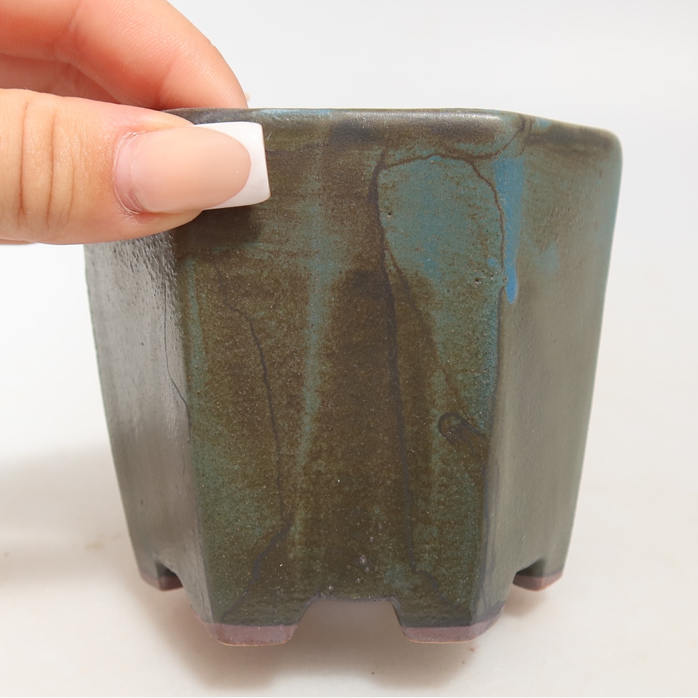 Ceramic bonsai pot, 9 x 8.5 x 8 cm, brown-blue
