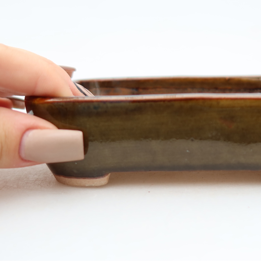 Ceramic bonsai pot, 12.5 x 9 x 3.5 cm, brown